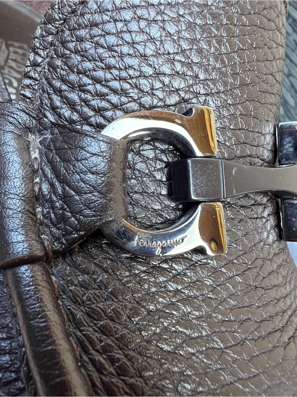 Ferragamo Loafers 9.5 Brown Gancini Silver Horse Bit Buckle Luxe Shoes Old Money